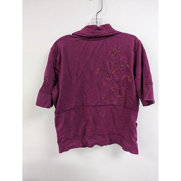 Eddie Bauer Sport XL Pink Short Sleeve Full Zip Cotton Bamboo Floral Jacket Top - Picture 3 of 5